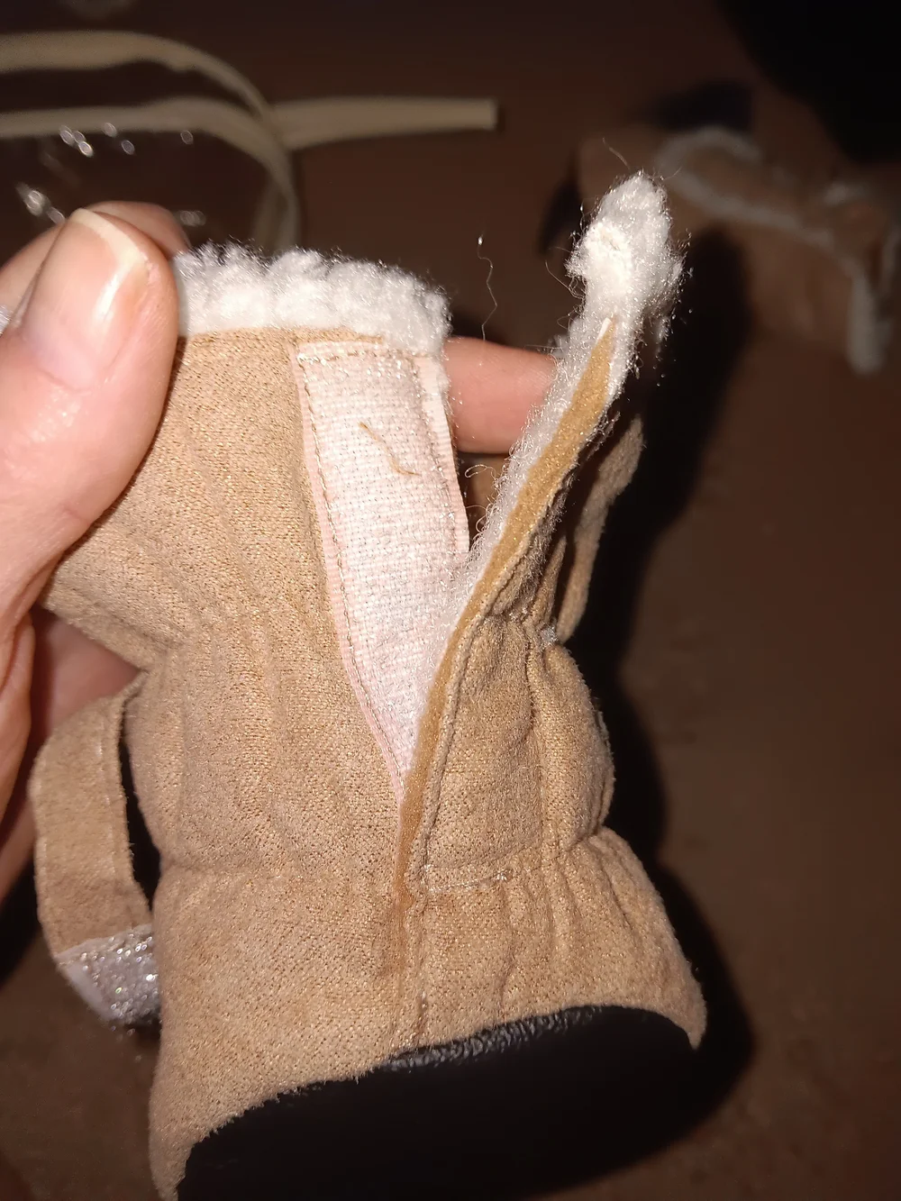Tan and White Faux-Shearling Pet Booties with Drawstring